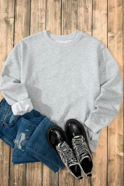 New Dear-Lover Solid Fleece Lined Drop Shoulder Terry Sweatshirt Gray