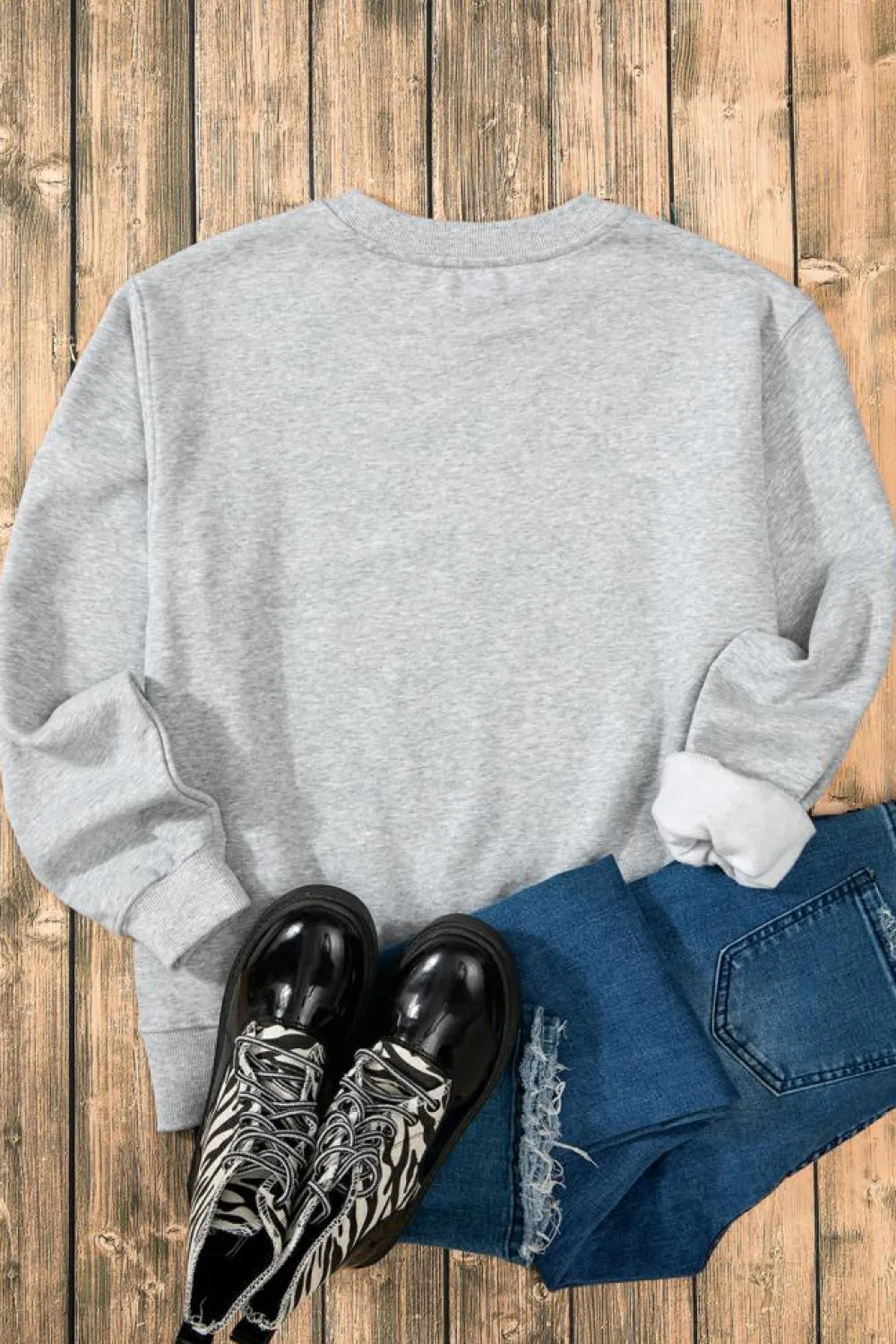 New Dear-Lover Solid Fleece Lined Drop Shoulder Terry Sweatshirt Gray