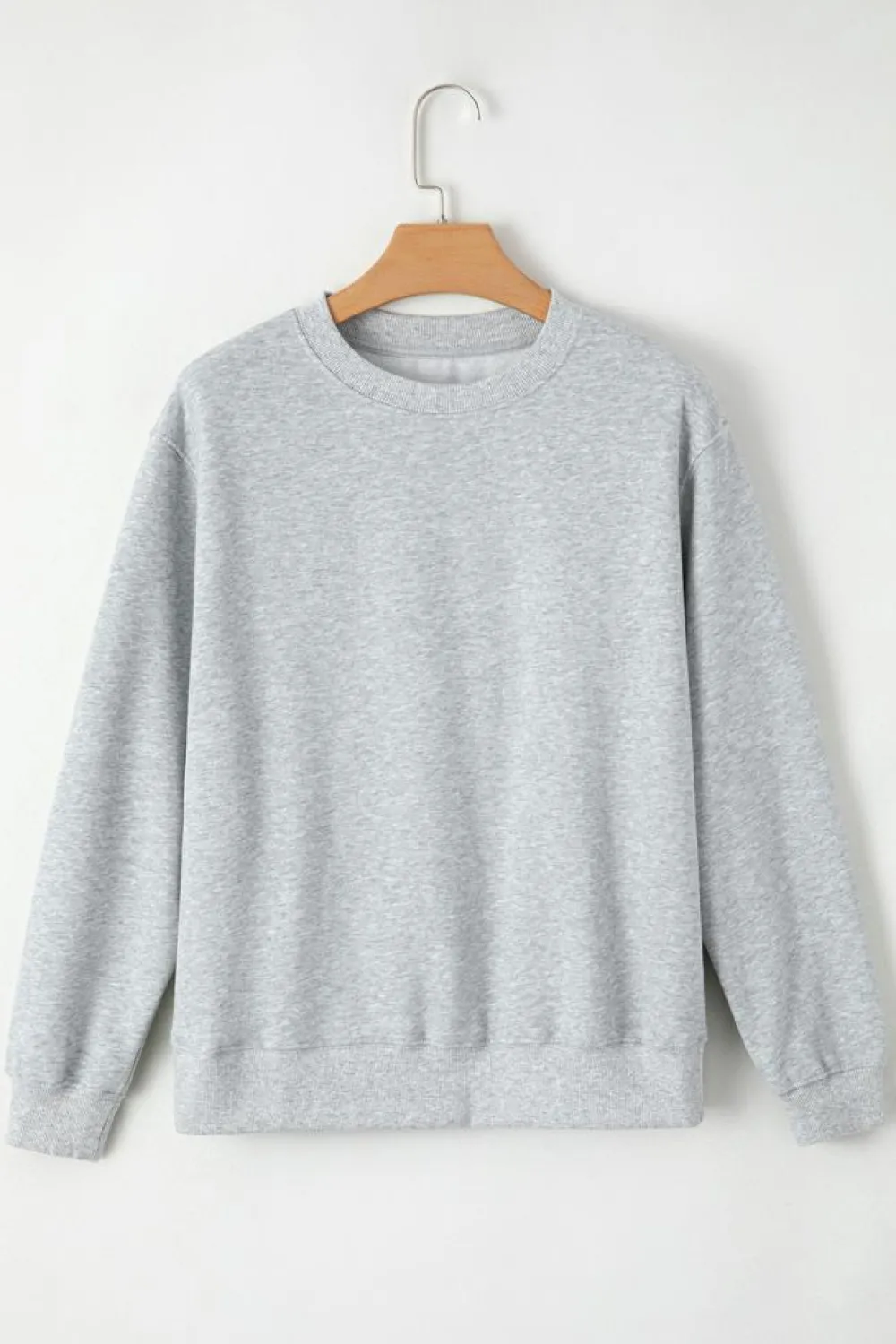 New Dear-Lover Solid Fleece Lined Drop Shoulder Terry Sweatshirt Gray