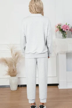 Outlet Dear-Lover Solid Half Zipped Drawstring High Waist Lounge Set Gray