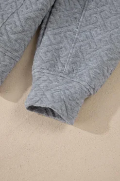 Discount Dear-Lover Solid Textured Half Zipper Collared Sweatshirt Gray