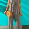 Hot Dear-Lover Spaghetti Straps Wide Leg Pocketed Jumpsuits Gray