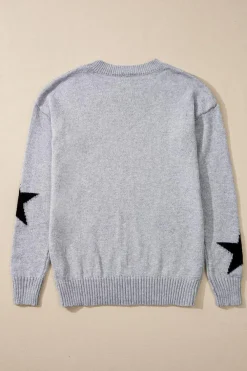 Fashion Dear-Lover Star Pattern Drop Shoulder Sweater Gray