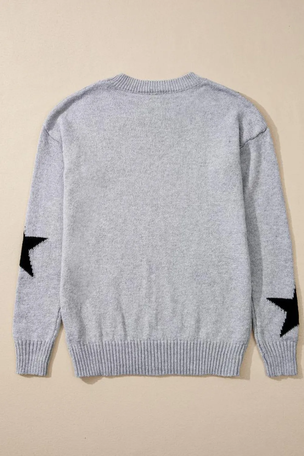 Fashion Dear-Lover Star Pattern Drop Shoulder Sweater Gray