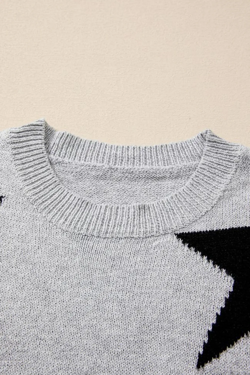 Fashion Dear-Lover Star Pattern Drop Shoulder Sweater Gray