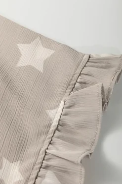 Discount Dear-Lover Star Print Crinkle Textured Kimono Ruffle Sleeve Romper Gray