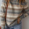 Clearance Dear-Lover Color Block Ribbed Edge Round Neck Sweater Gray Stripe