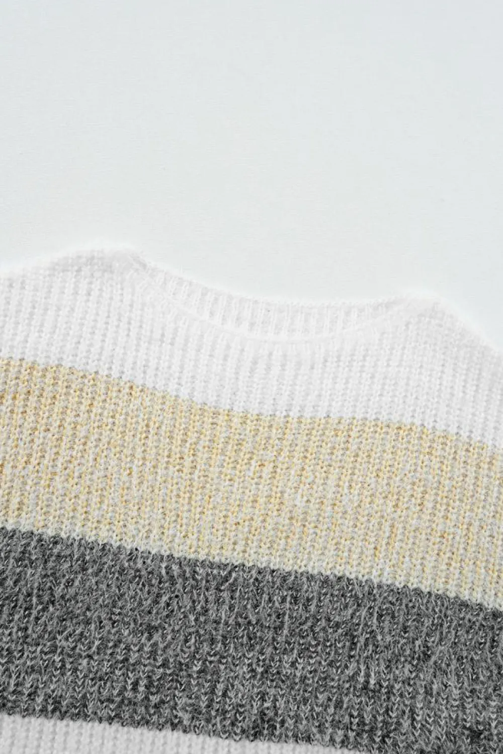 Fashion Dear-Lover Colorblock Bubble Sleeve Drop Shoulder Sweater Dress Gray Stripe