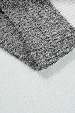 Fashion Dear-Lover Colorblock Bubble Sleeve Drop Shoulder Sweater Dress Gray Stripe