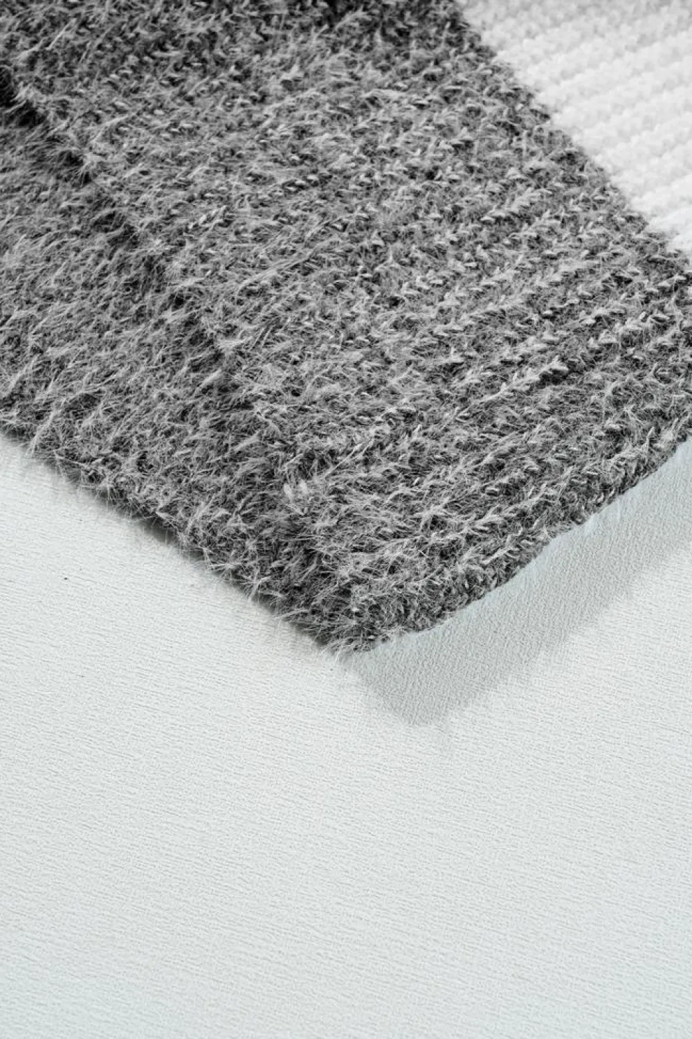 Fashion Dear-Lover Colorblock Bubble Sleeve Drop Shoulder Sweater Dress Gray Stripe