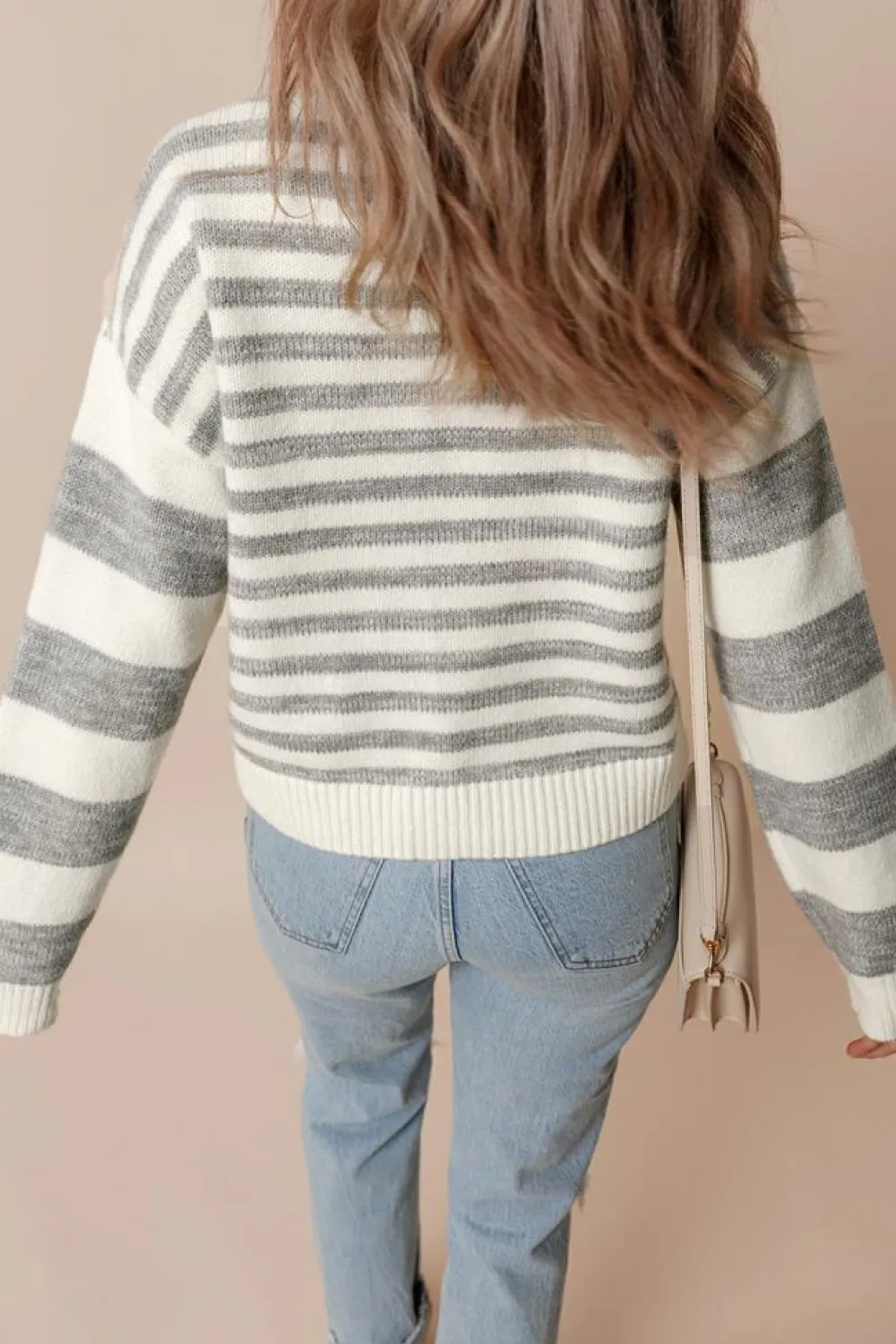 Sale Dear-Lover Drop Shoulder Crew Neck Sweater Gray Stripe