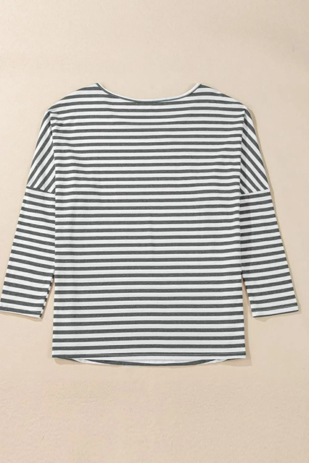 New Dear-Lover Drop Sleeve Round Neck Oversized Long Sleeve Top Gray Stripe