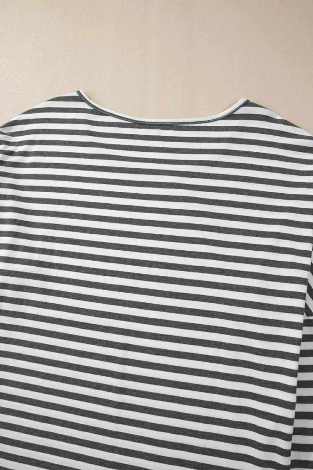 New Dear-Lover Drop Sleeve Round Neck Oversized Long Sleeve Top Gray Stripe