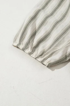Best Dear-Lover Frilled Tie Neck Short Sleeve Blouse Gray Stripe