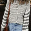 Hot Dear-Lover Geometric Textured Drop Shoulder Sweater Gray Stripe
