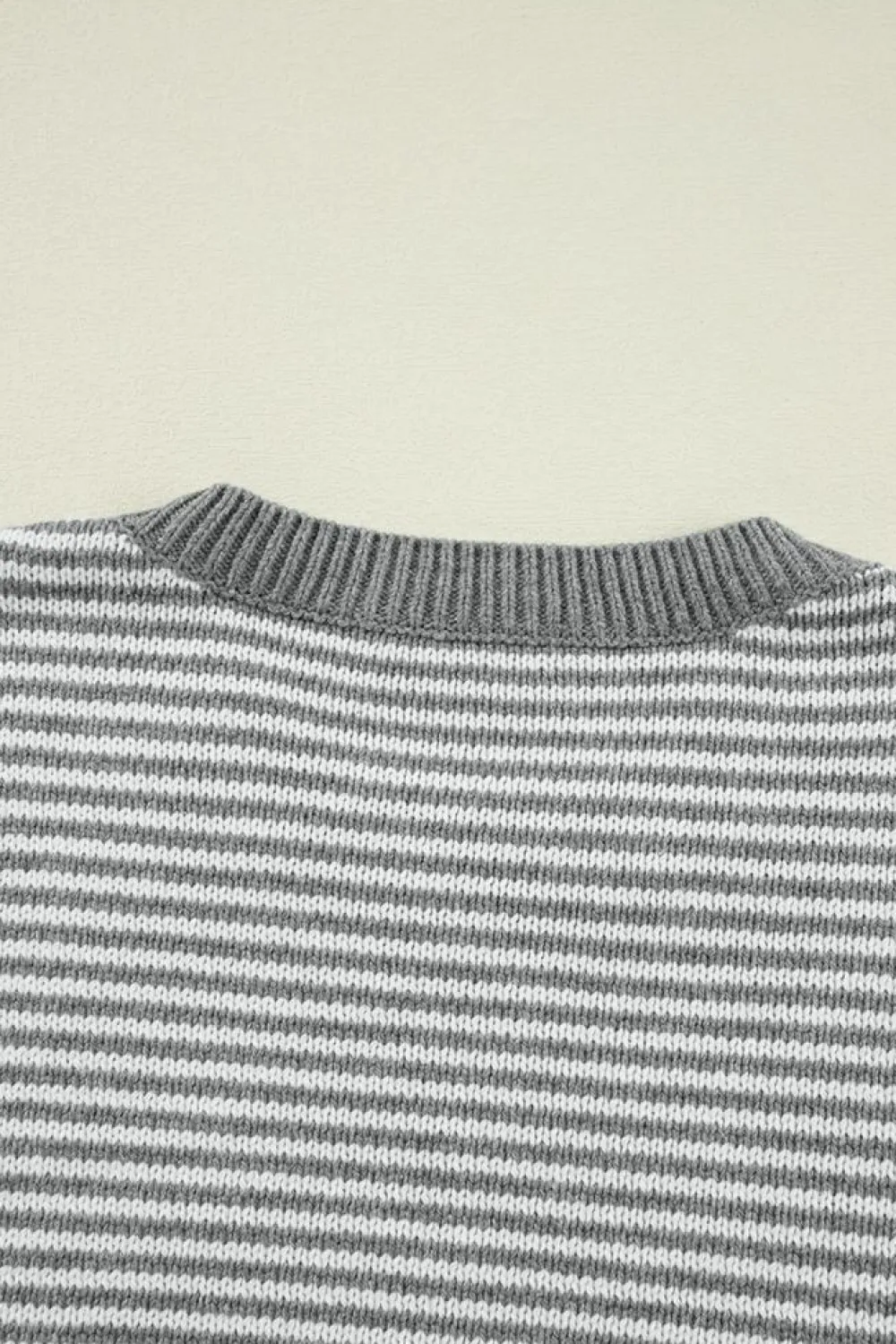 Hot Dear-Lover Geometric Textured Drop Shoulder Sweater Gray Stripe