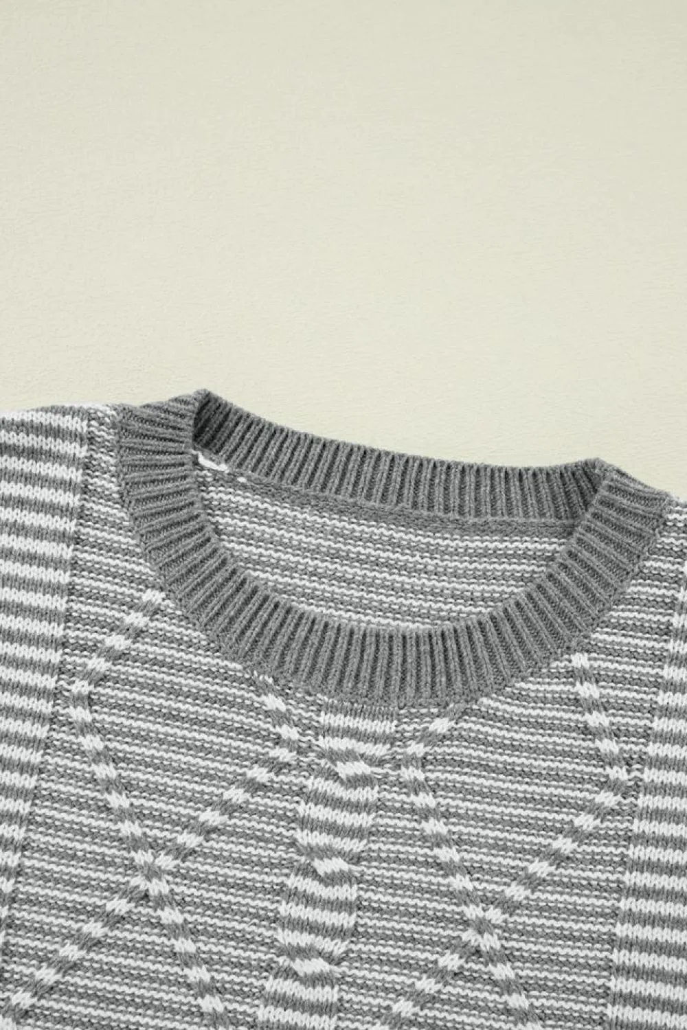 Hot Dear-Lover Geometric Textured Drop Shoulder Sweater Gray Stripe