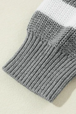 Hot Dear-Lover Geometric Textured Drop Shoulder Sweater Gray Stripe