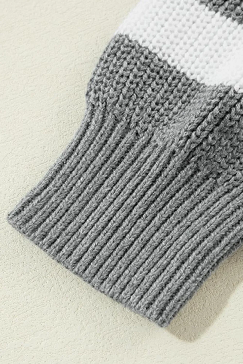 Hot Dear-Lover Geometric Textured Drop Shoulder Sweater Gray Stripe