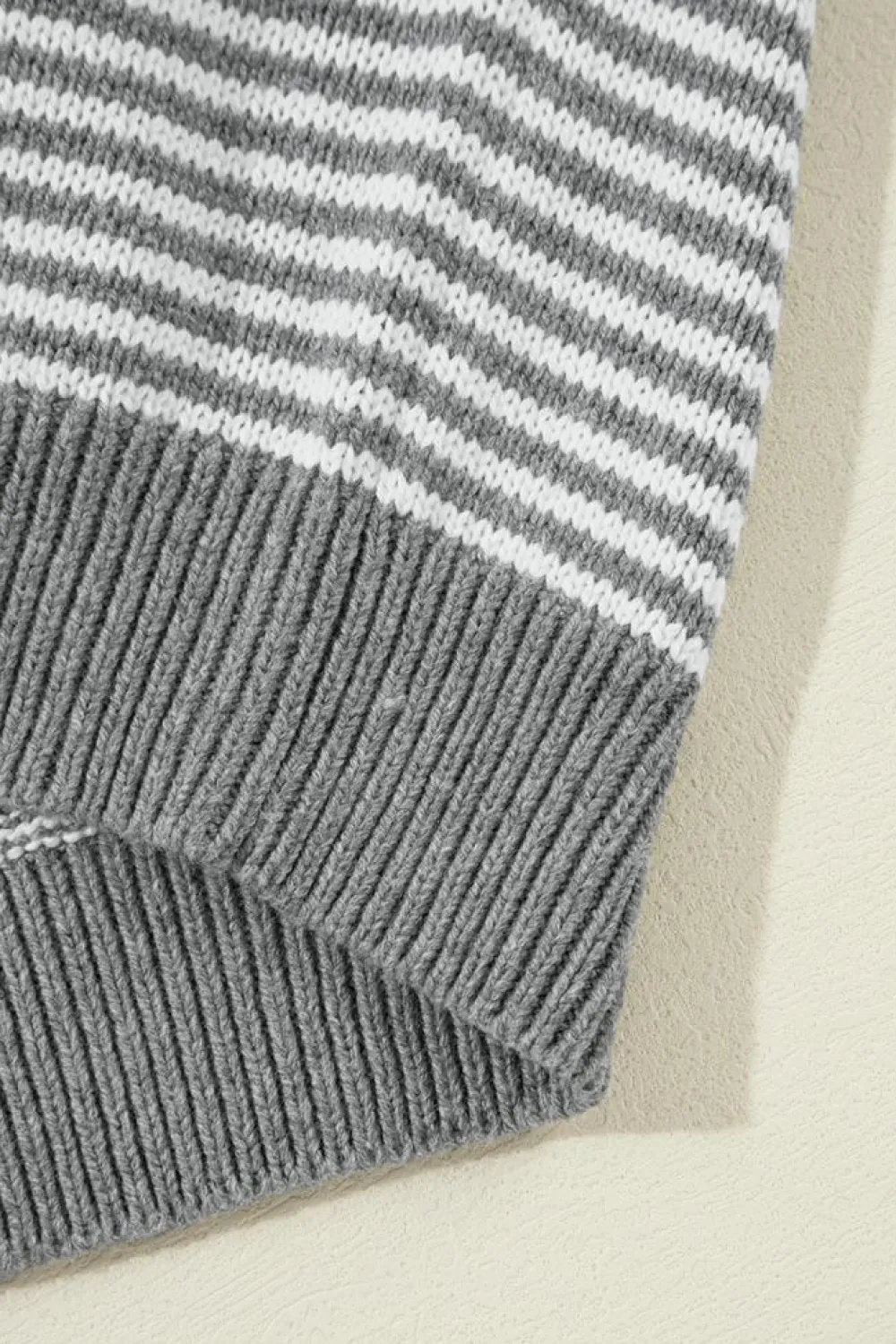 Hot Dear-Lover Geometric Textured Drop Shoulder Sweater Gray Stripe