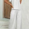 New Dear-Lover Zipped up Collar Ruffled Sleeve Tee and Wide Leg Pants 2pcs Outfit Gray Stripe