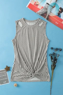 Online Dear-Lover Striped Cutout Twist Front Tank Top Gray