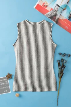 Online Dear-Lover Striped Cutout Twist Front Tank Top Gray