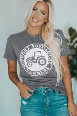 Best Dear-Lover SUPPORT YOUR LOCAL FARMERS Graphic Tee Gray