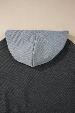 Best Dear-Lover Textured Color Block Kangaroo Pocket Drop Shoulder Hoodie Gray