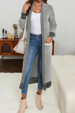 New Dear-Lover Textured Knit Pocketed Duster Cardigan Gray