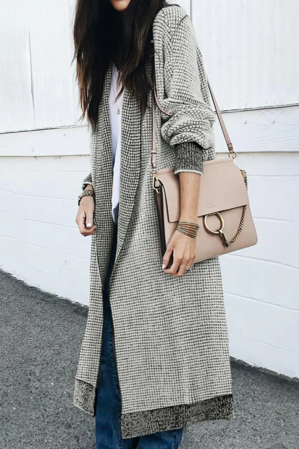 New Dear-Lover Textured Knit Pocketed Duster Cardigan Gray
