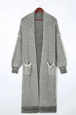 New Dear-Lover Textured Knit Pocketed Duster Cardigan Gray