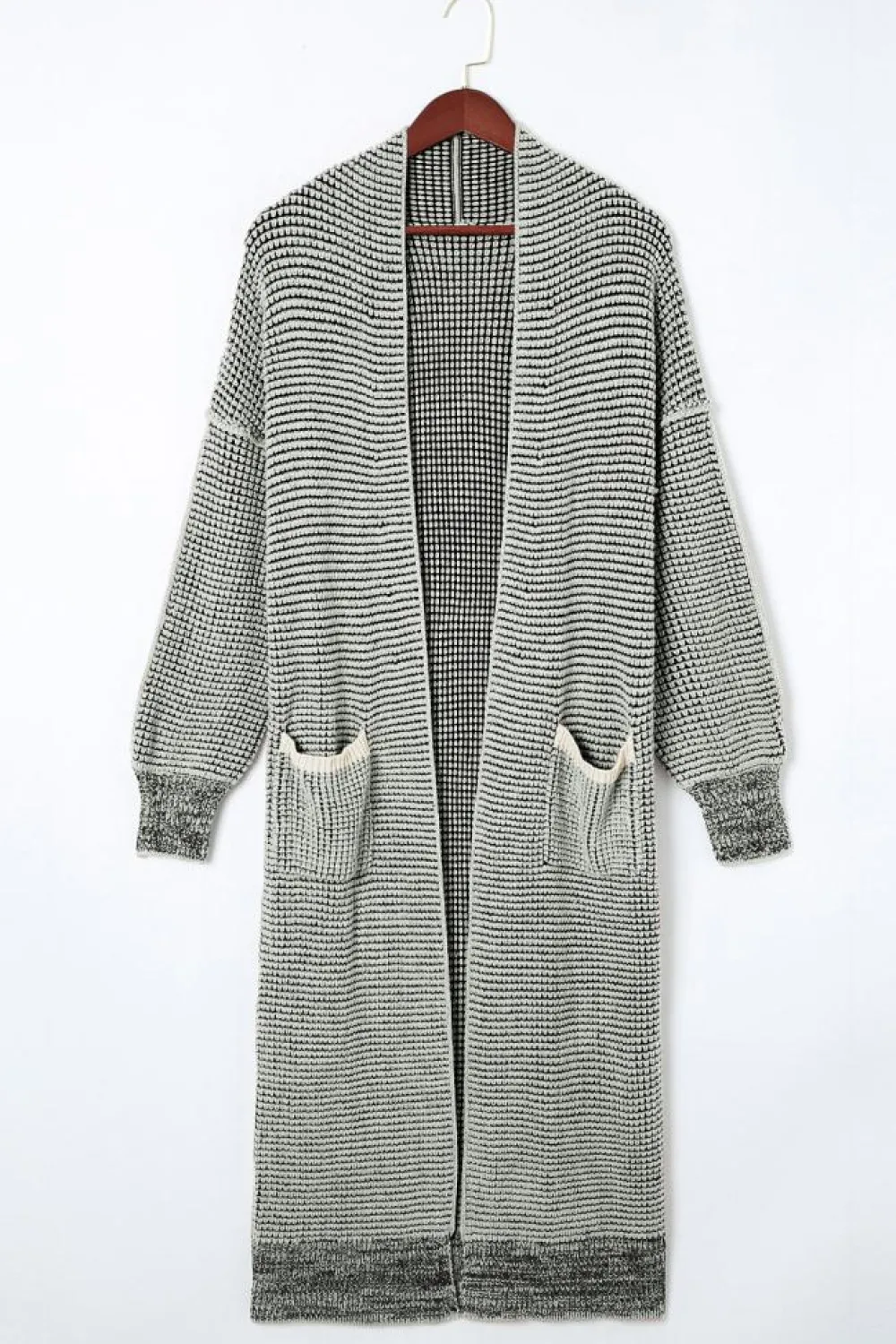 New Dear-Lover Textured Knit Pocketed Duster Cardigan Gray