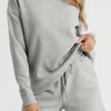 Discount Dear-Lover Textured Long Sleeve Top and Drawstring Shorts Set Gray