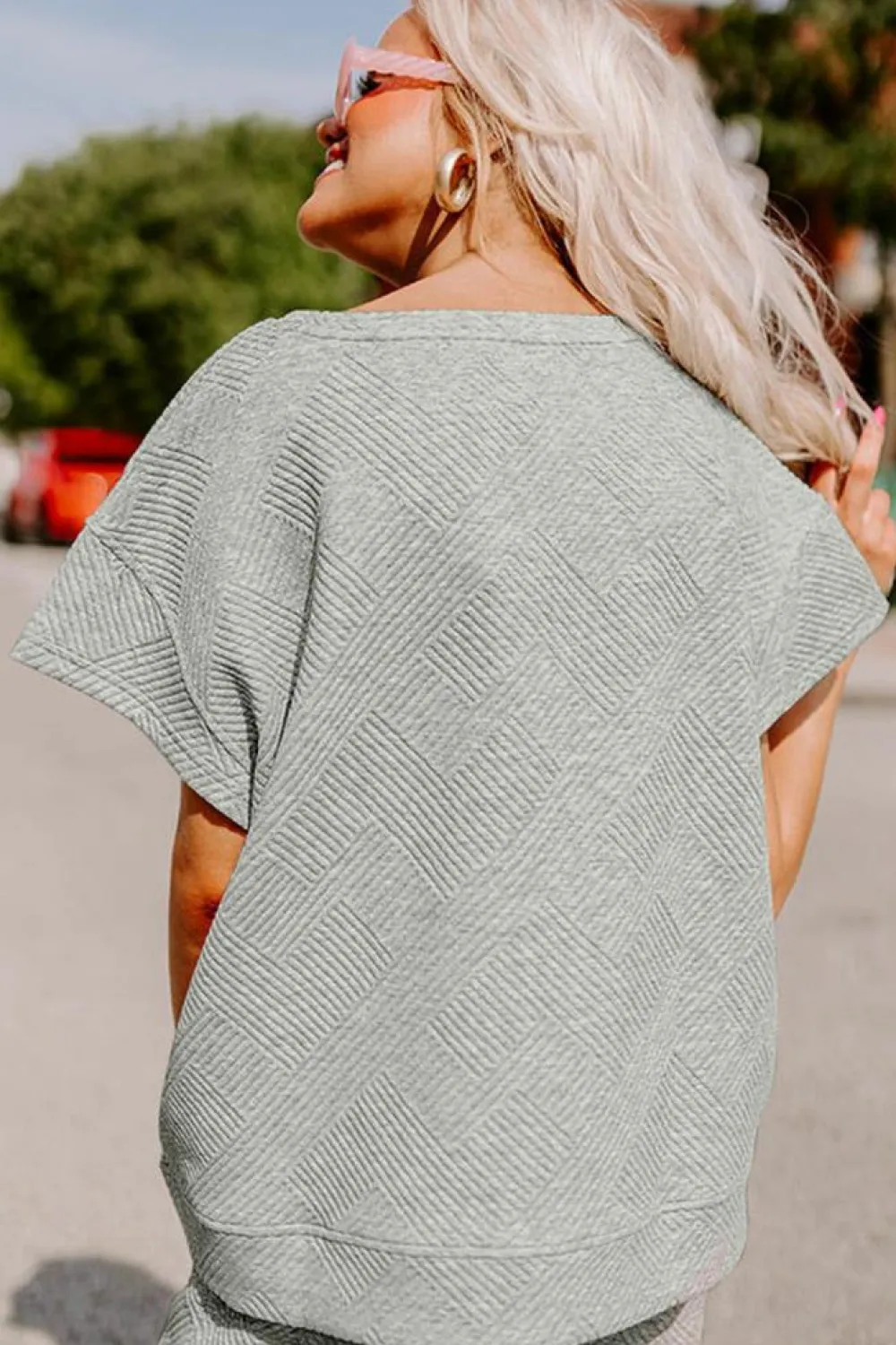 Best Dear-Lover Textured Loose Fit T Shirt and Drawstring Pants Set Gray