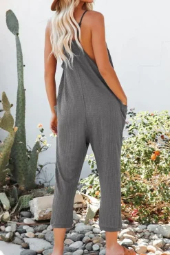 New Dear-Lover Textured Sleeveless V-Neck Pocketed Casual Jumpsuit Gray