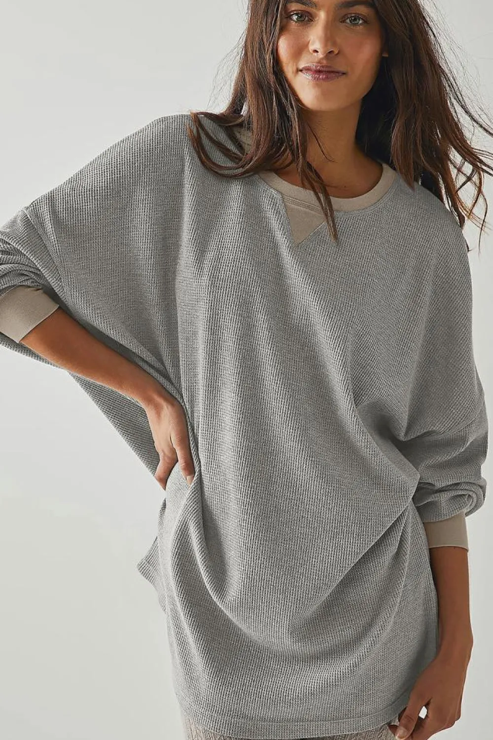 New Dear-Lover Thermal Pullover Loose Sweatshirt Gray