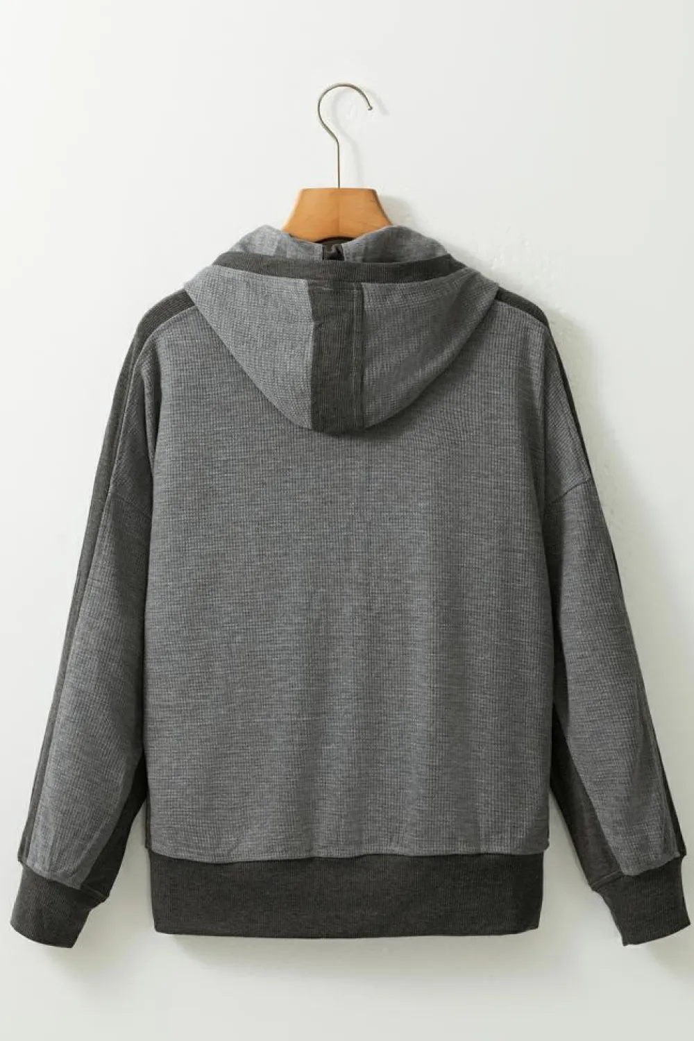 Sale Dear-Lover Thermal Waffle Knit Full Zipper Hooded Jacket Gray
