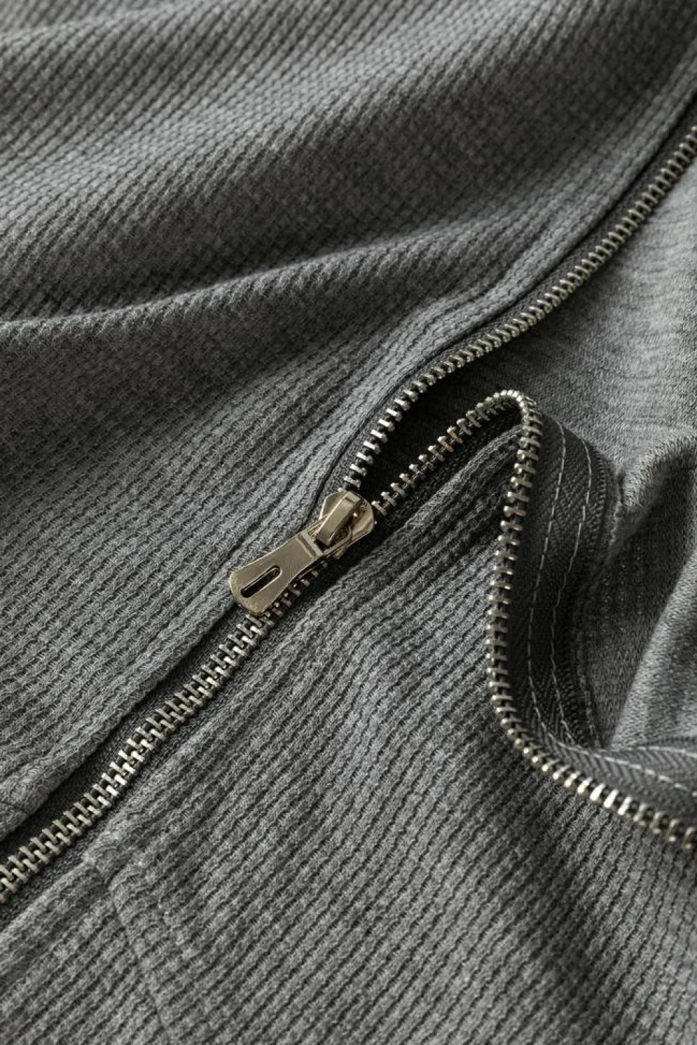 Sale Dear-Lover Thermal Waffle Knit Full Zipper Hooded Jacket Gray