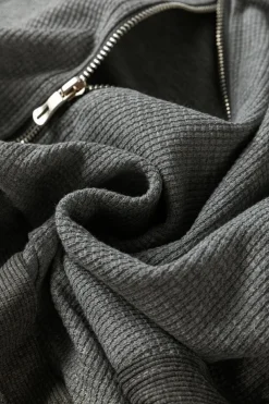Sale Dear-Lover Thermal Waffle Knit Full Zipper Hooded Jacket Gray