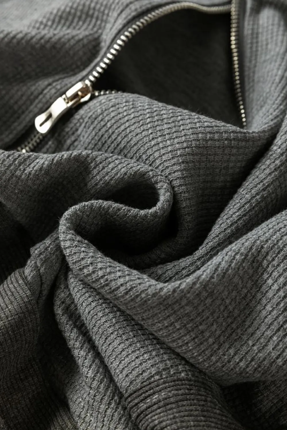 Sale Dear-Lover Thermal Waffle Knit Full Zipper Hooded Jacket Gray