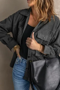 Outlet Dear-Lover Turn Down Collar Buttoned Shirt Jacket Gray