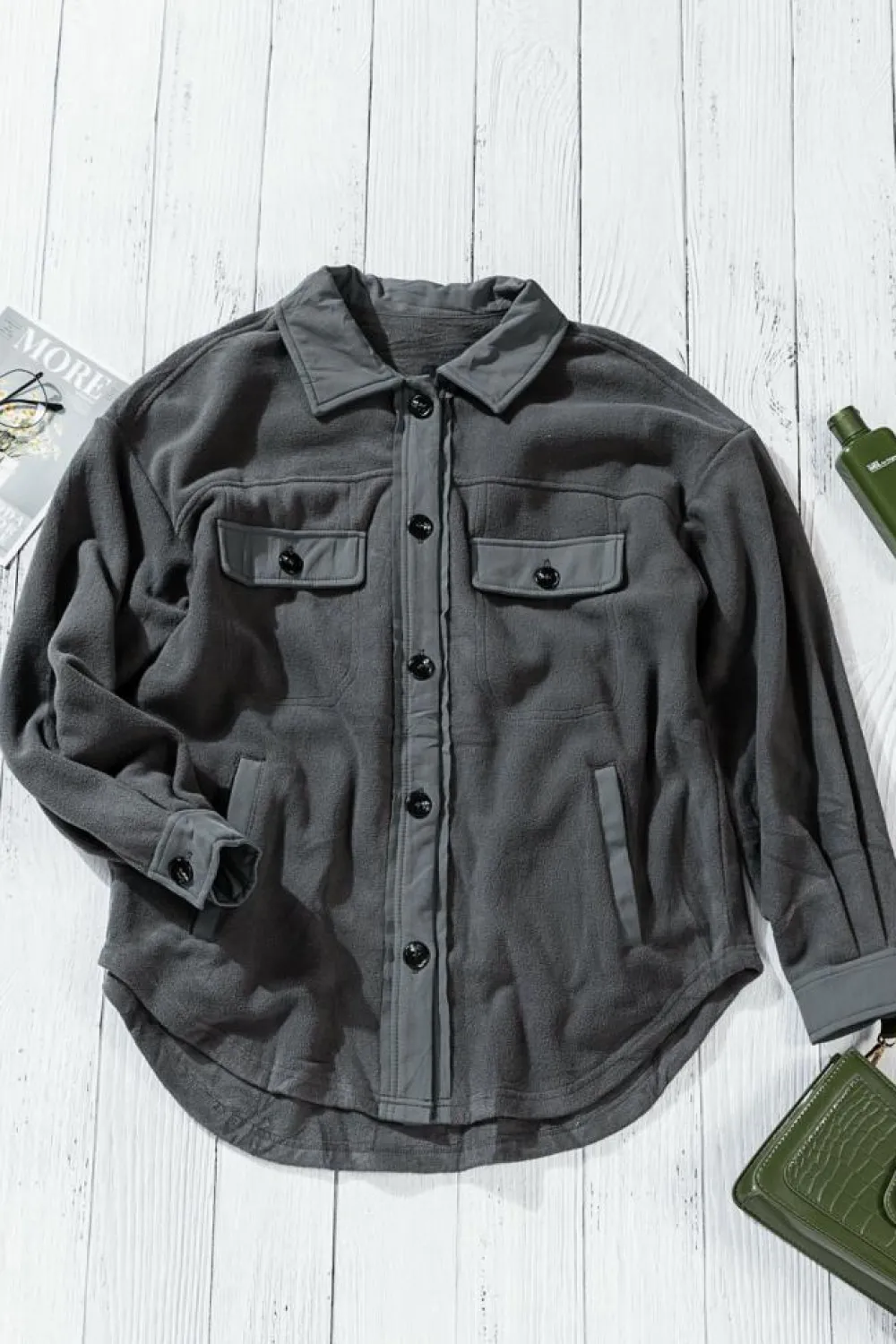 Outlet Dear-Lover Turn Down Collar Buttoned Shirt Jacket Gray