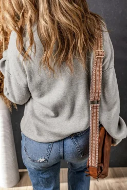 Online Dear-Lover Turtleneck Drop Shoulder Bubble Sleeve Knit Sweater Gray