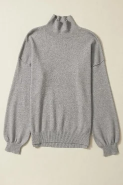 Online Dear-Lover Turtleneck Drop Shoulder Bubble Sleeve Knit Sweater Gray