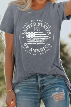 Discount Dear-Lover United States Of America Flag Graphic Print T Shirt Gray