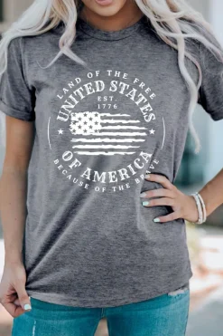 Discount Dear-Lover United States Of America Flag Graphic Print T Shirt Gray