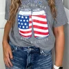 Discount Dear-Lover USA Flag Drink Cans Slogan Graphic Tee Gray