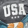 Fashion Dear-Lover USA Vintage Star Letter Graphic Tee Gray