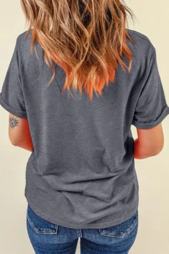 Fashion Dear-Lover USA Vintage Star Letter Graphic Tee Gray